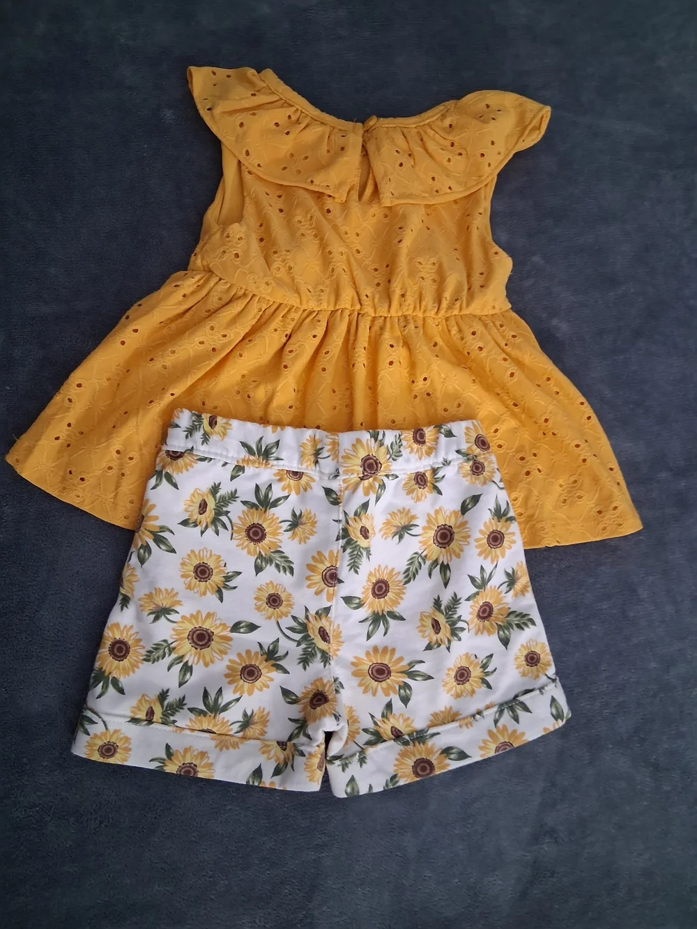 Little Lass Yellow Lace Tank Top and Sunflower Shorts Set
